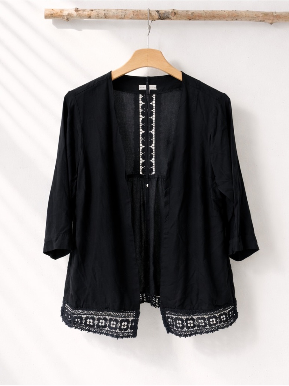 Notations Black Cardigan with Lace Detail